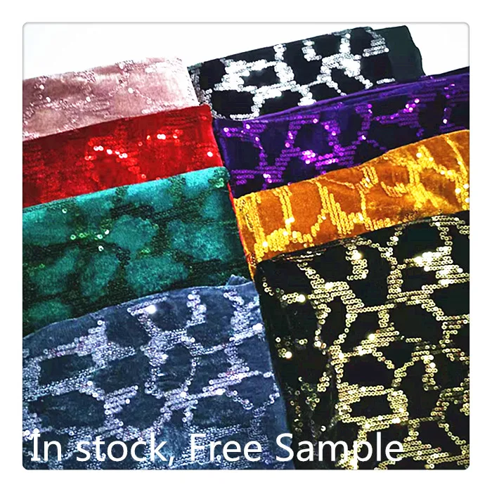 

2021 high quality custom latest ankara wholesale shiny luxury african stretchy embroid orange velvet embroidery sequin fabrics, Accept customized color