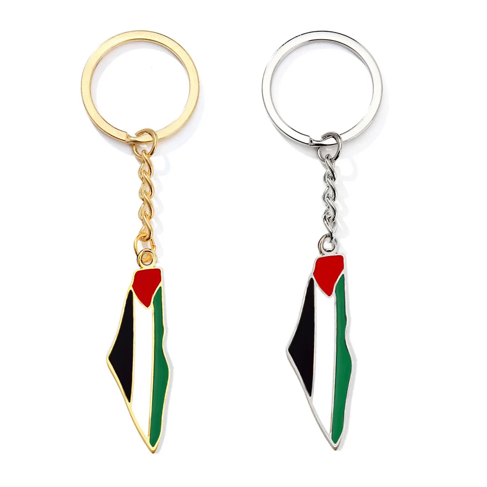 Manufacturer Stainless Steel Support Palestine National Country Flag Map Keychain 18K Gold Palestine Flag Map Pendant Key Chain