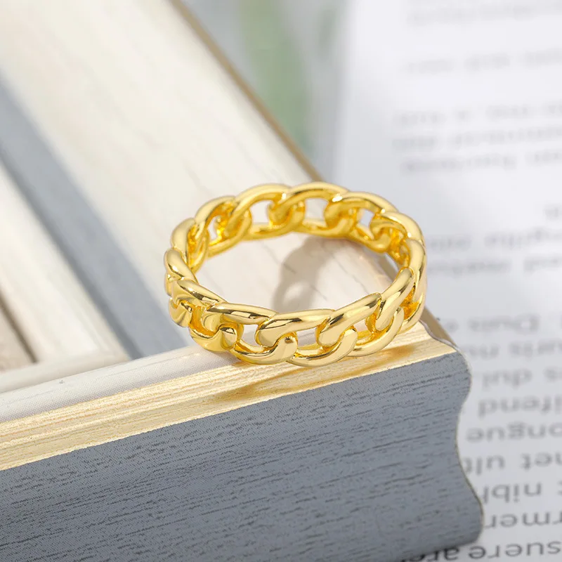

Hot Selling Hip Hop Simple Jewelry Chain Shape Rings Cuban Link Chain Finger Rings for Men and women