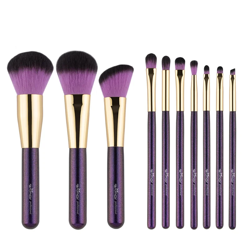 

Professional Purple 10Pcs Foundation Make Up Brush Set Eyeshadow Cosmetic Makeup Brush, Black