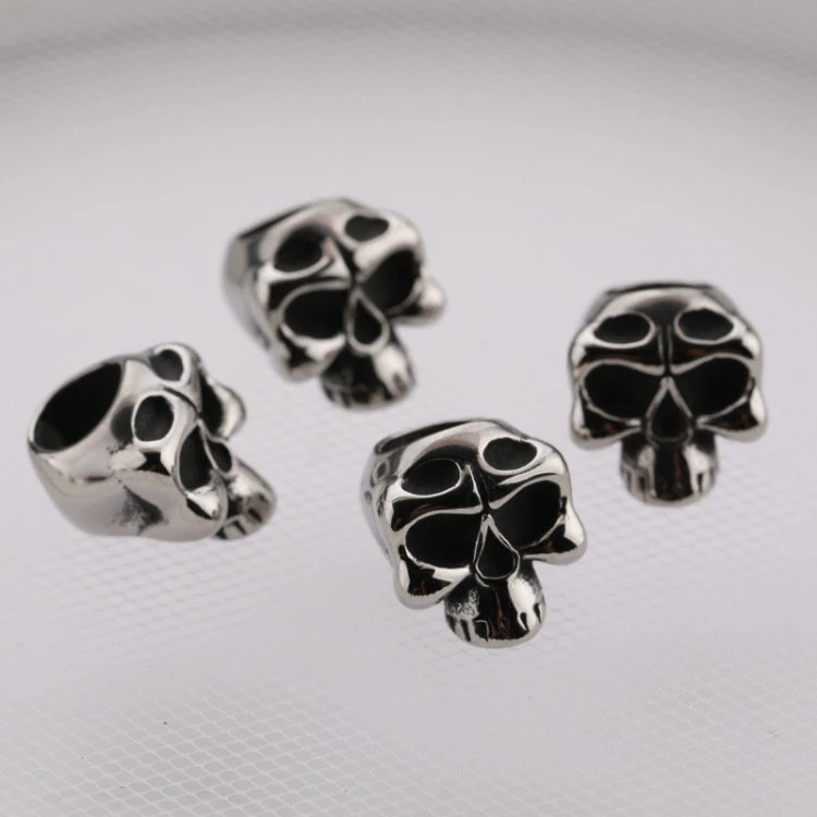 

Handmade Big Hole Stainless Steel Skull Charm Beads for Mens Bracelet Making