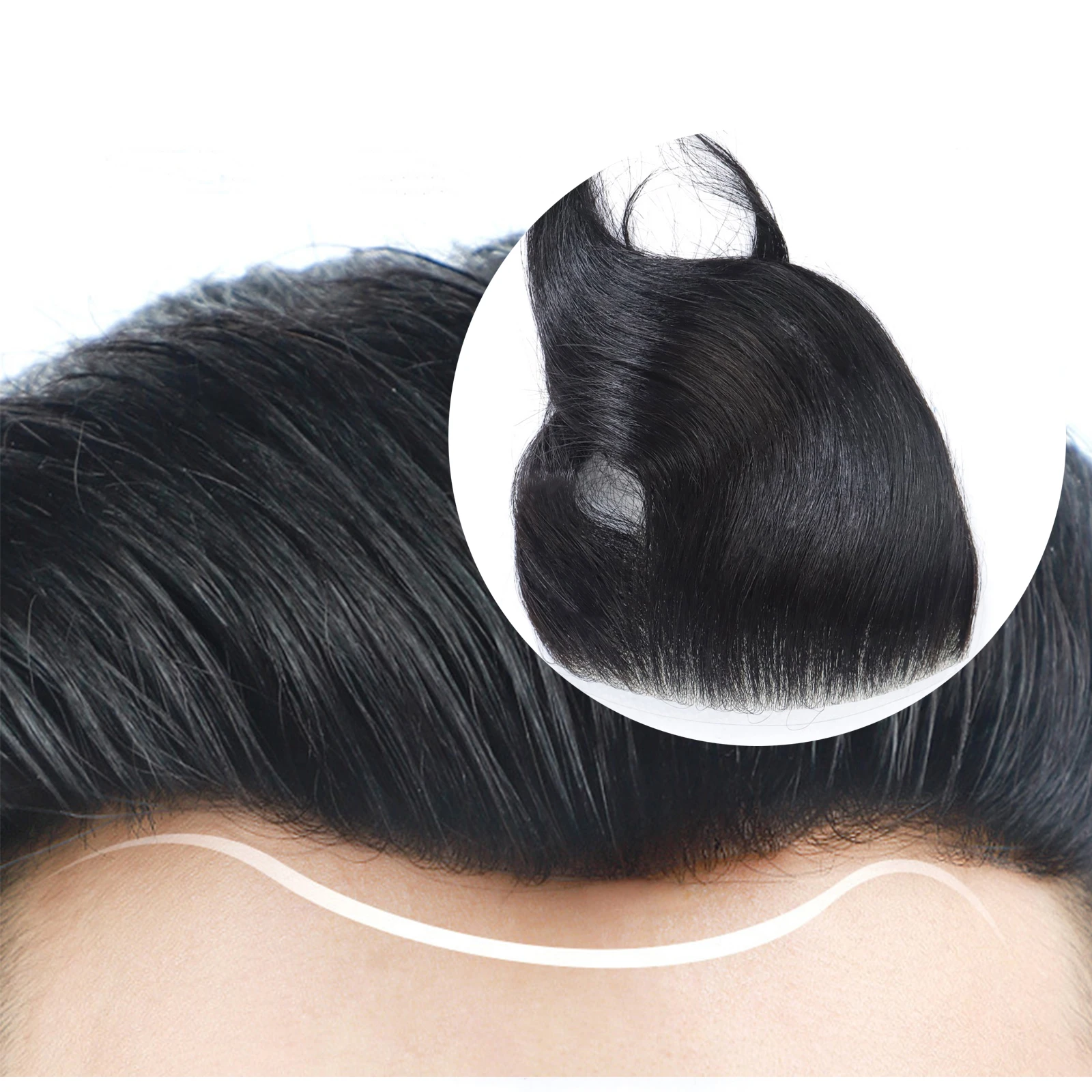 

Men's Hairline Toupee 100% Human Hair Replacement System 7x15cm D-Shape Thin Skin PU Frontal Hairpiece for Men Black Hair Patch