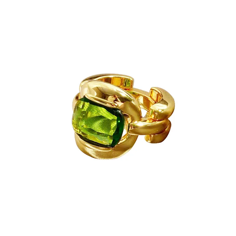 

18K Gold Plated Emerald Green Finger Rings for Women Design Jewelry Wholesale