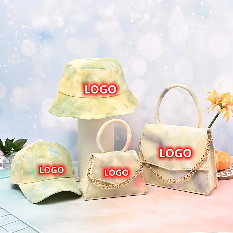 

Wholesale 2021 Tie-dye Handbags Hat Sets The Newest Messenger Bag Matching Bucket Hat and Purse Set Women, Picture