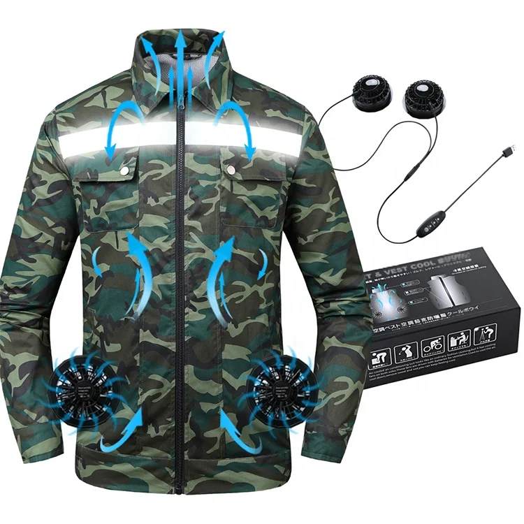 

New Arrival Men's Camouflage Long Sleeve Fan Cooling Jacket Summer Air Conditioning Outdoor Work Outwear