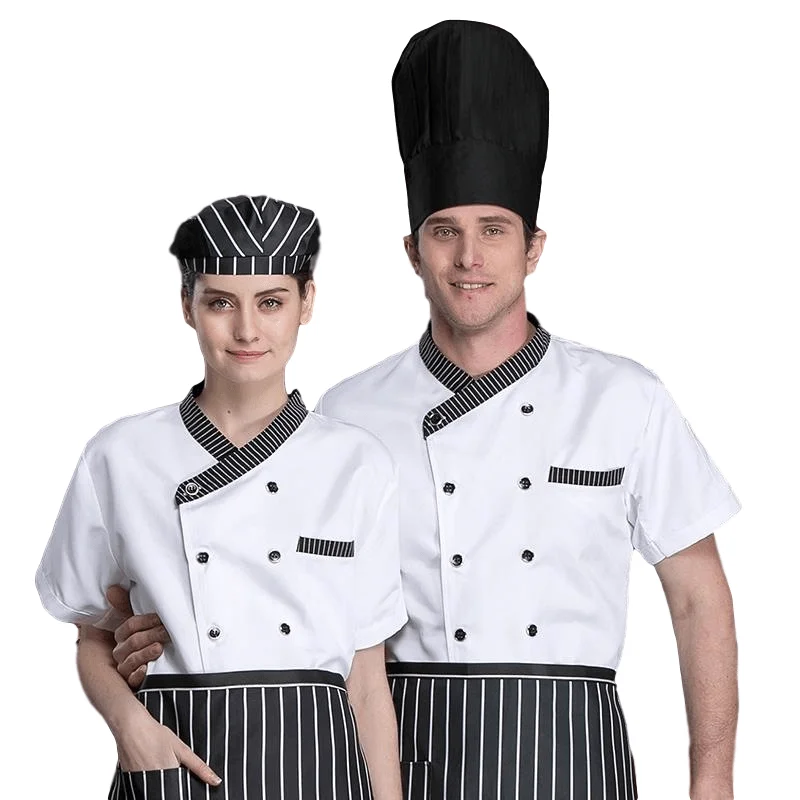

Custom logo chef work clothes cotton/polyster restaurant uniform double breasted chef uniform wholesale custom