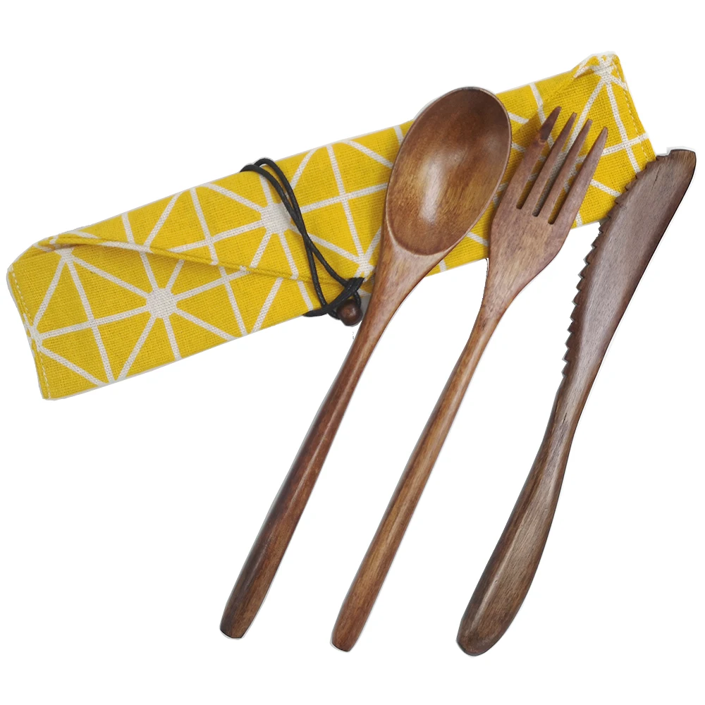 

Organic reusable wooden travel utensil set/camping flatware set with fork,spoon,knife