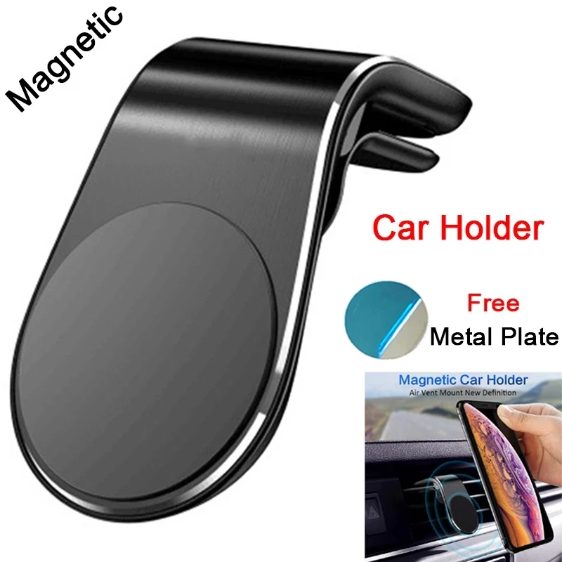 

Magnetic Car Phone Holder L shape 360 Metal Air Vent Mount Mobile Stand, Black/sliver