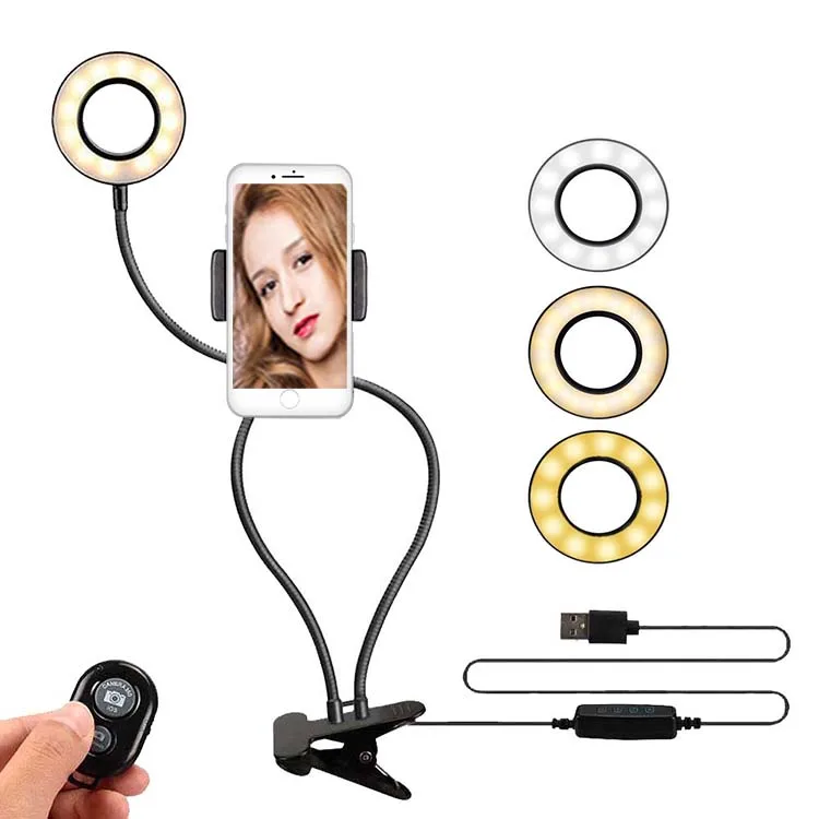 
Selfie Ring Light 10-Level Brightness 3-Mode Flexible Arm Light with Portable Holder and Remote Control Bluetooth Live Stream 