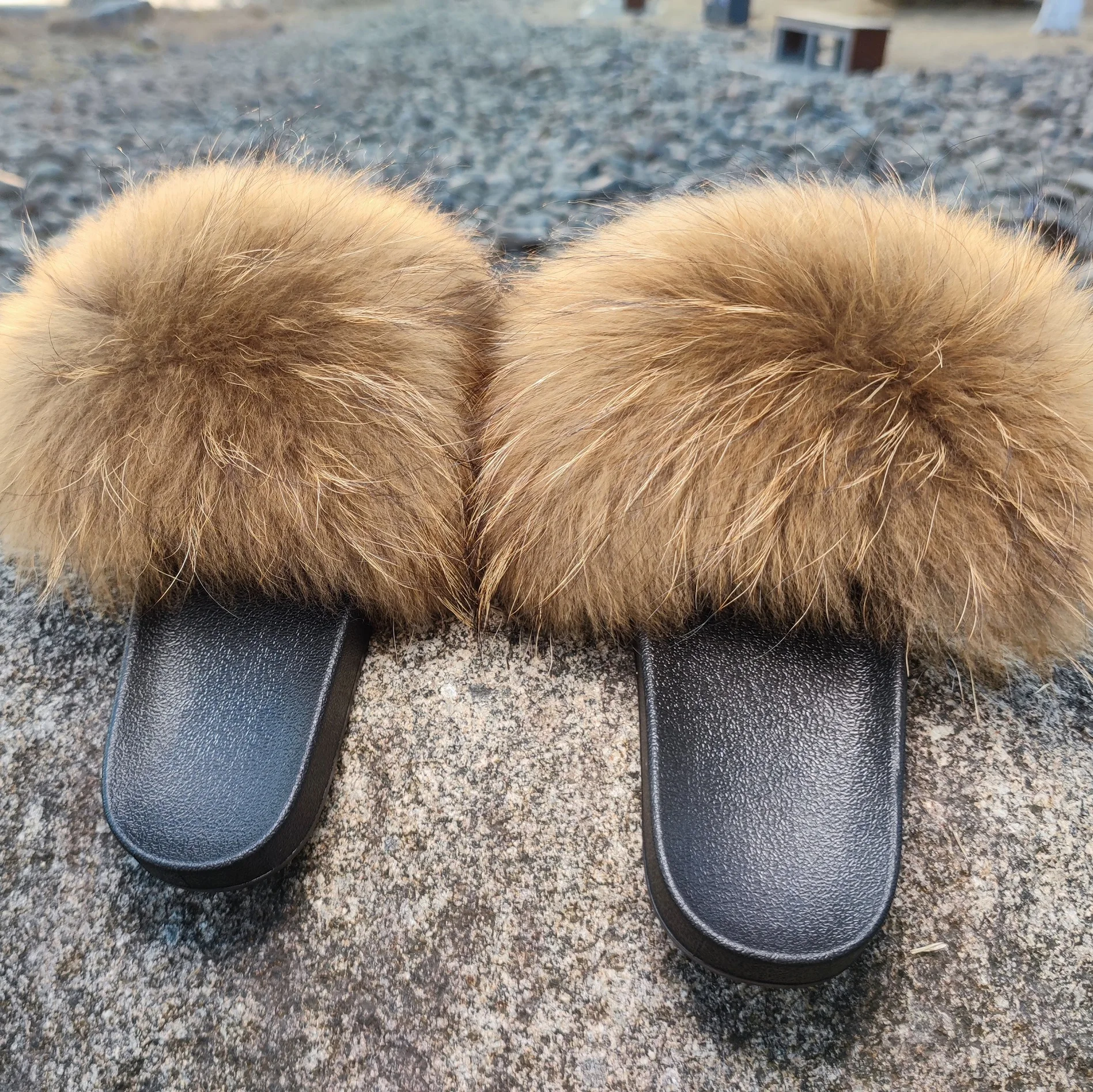 

2021 new real fox Fashion Casual Ladies Women Warm Solid Soft Comfort Plush Soft Fur Slides for Women, As picture show or customized