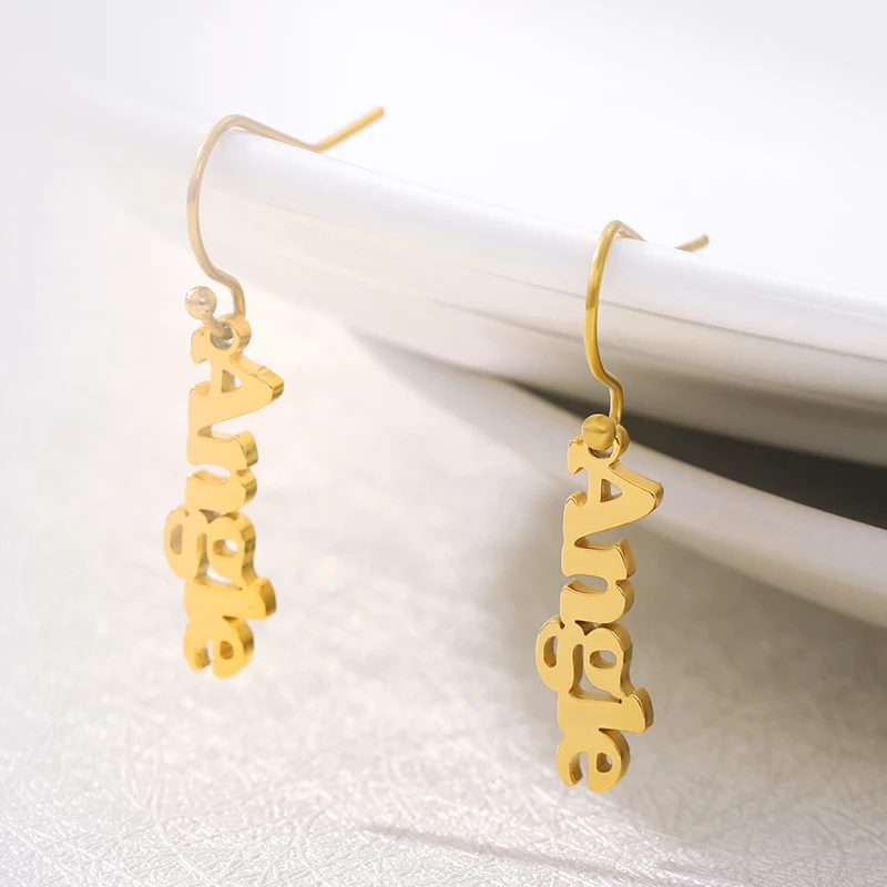 

Fashion Drop Shipping Stainless Steel Jewelry Minimalist Drop 18K Gold Plated Custom Name Earrings, Gold,silver,rose gold