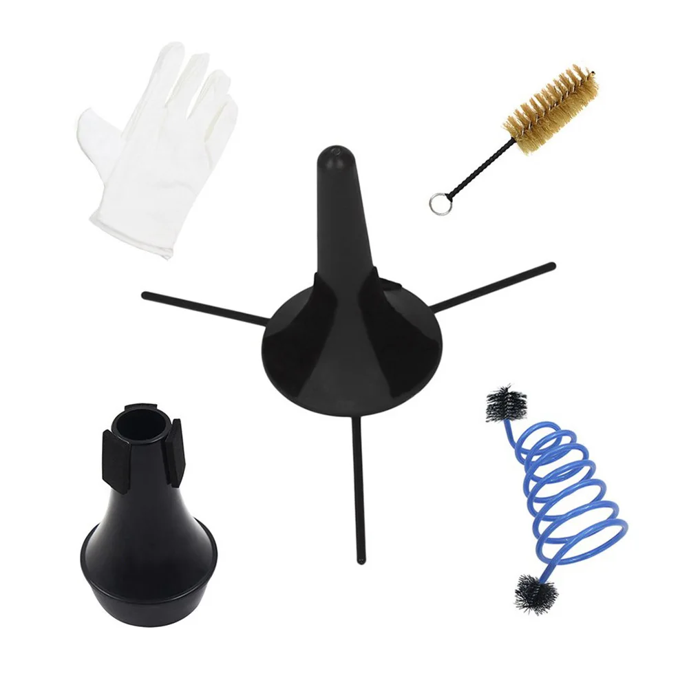 

5Pcs/set Trumpet Maintenance Cleaning Kit Trumpet Stand Valve Brush Flexible Brush Mute, Black,white