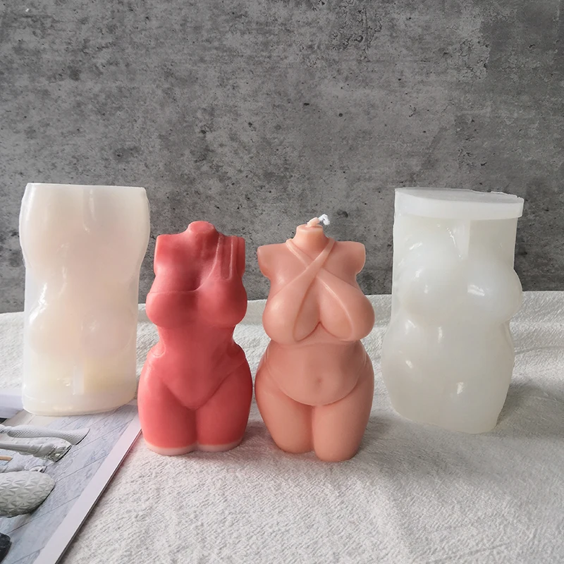 

J1113 Hot Selling Scented Soy Human Curvy Torso Candle Making Mold 10cm Swimsuit Woman Sexy Body Silicone Candle Mould, White