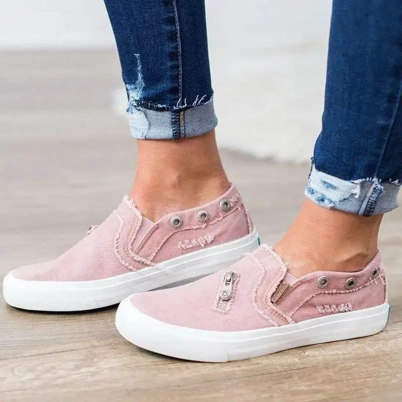 

New Women's Round Toe Flat Sneakers Denim Plain Canvas Shoes, Photo show