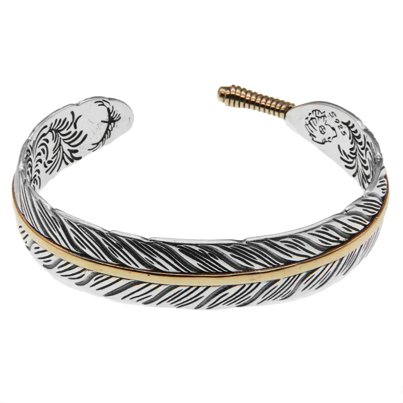 

Feather adjustable bracelet 925 silver men jewelry bracelet