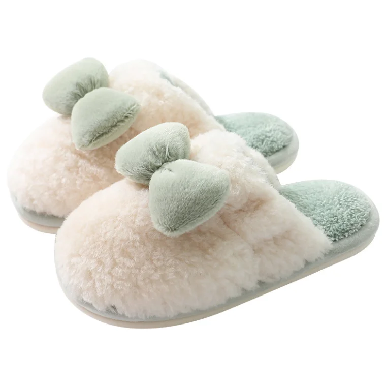 

Winter fashion new bowknot cotton slippers women home indoor lovely cartoon warm anti-skid plush cotton slippers men, As picture