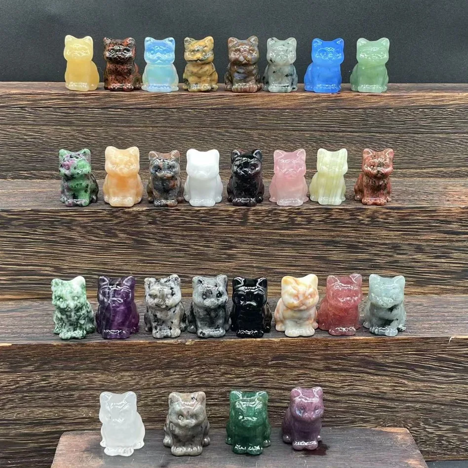 

1.2 inch small size cute crystal cats gemstones carvings crystal healing stones craft