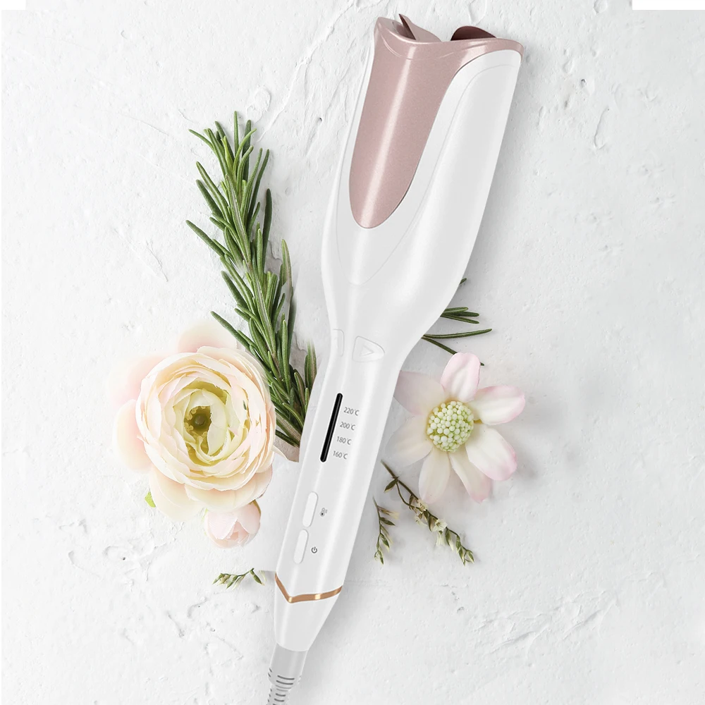 

Automatic Ceramic Rotating Curler Professional Rose Air Spin N Curl Hair Curler for All Hair Types tulip shape hair curler, White+pink/customized