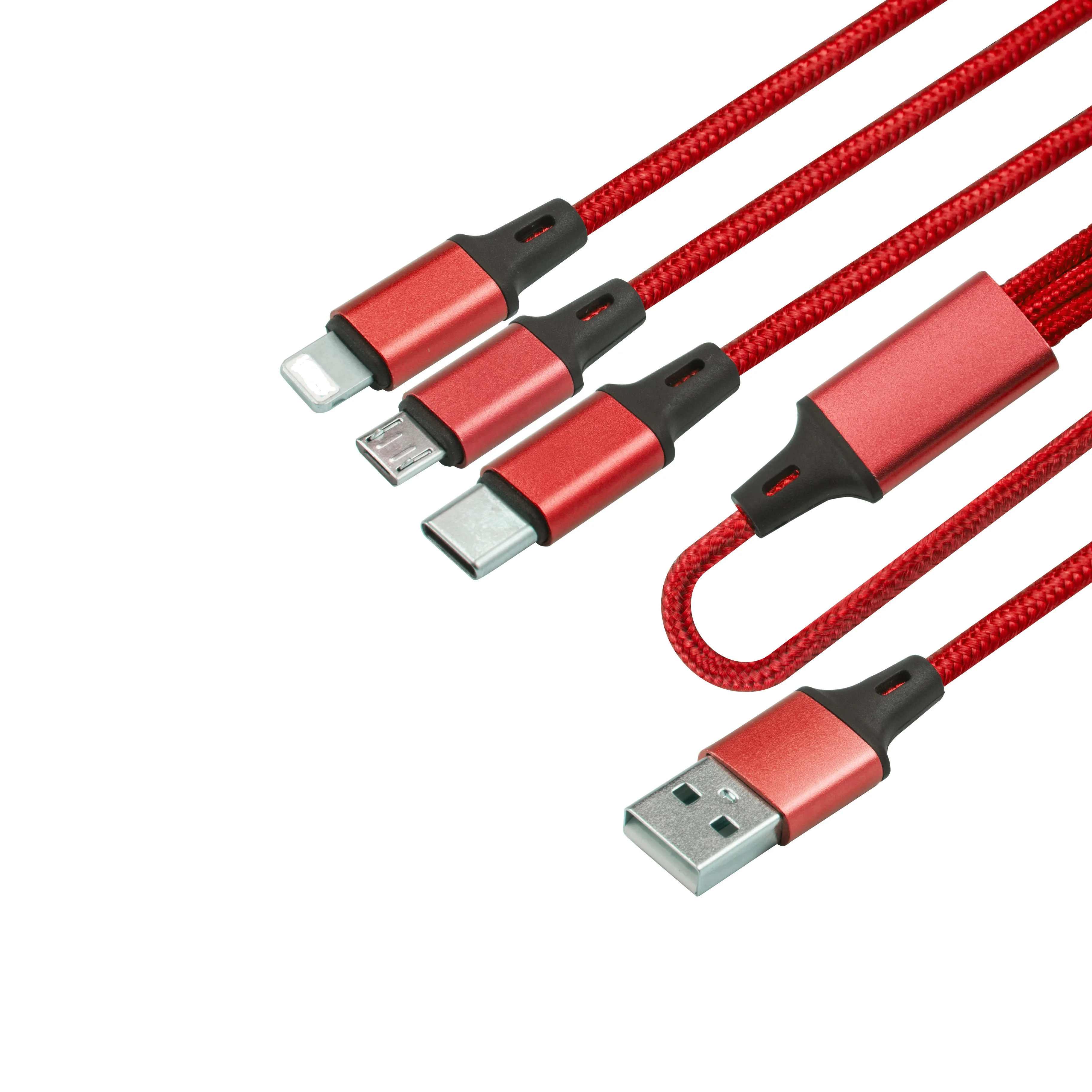 

3 in 1 cable quick charger 3a phone charger cable fast multi usb charging cable, Black\silver\blue\red\gold\pink