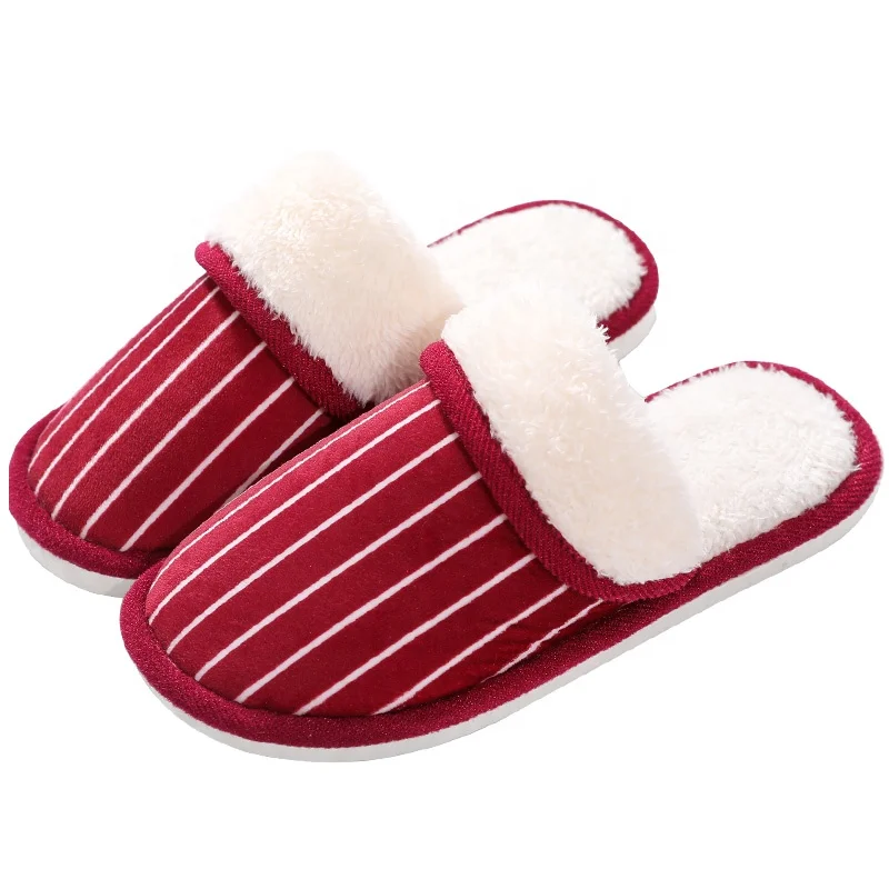 
Stripe Soft Plush Home Slippers Indoor Cotton Shoes Winter Floor Warm Furry Slippers For Women And Men 