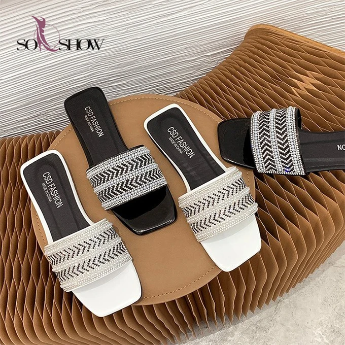 

Custom logo latest slippers design 2020 ladies flat shoes slipper for women