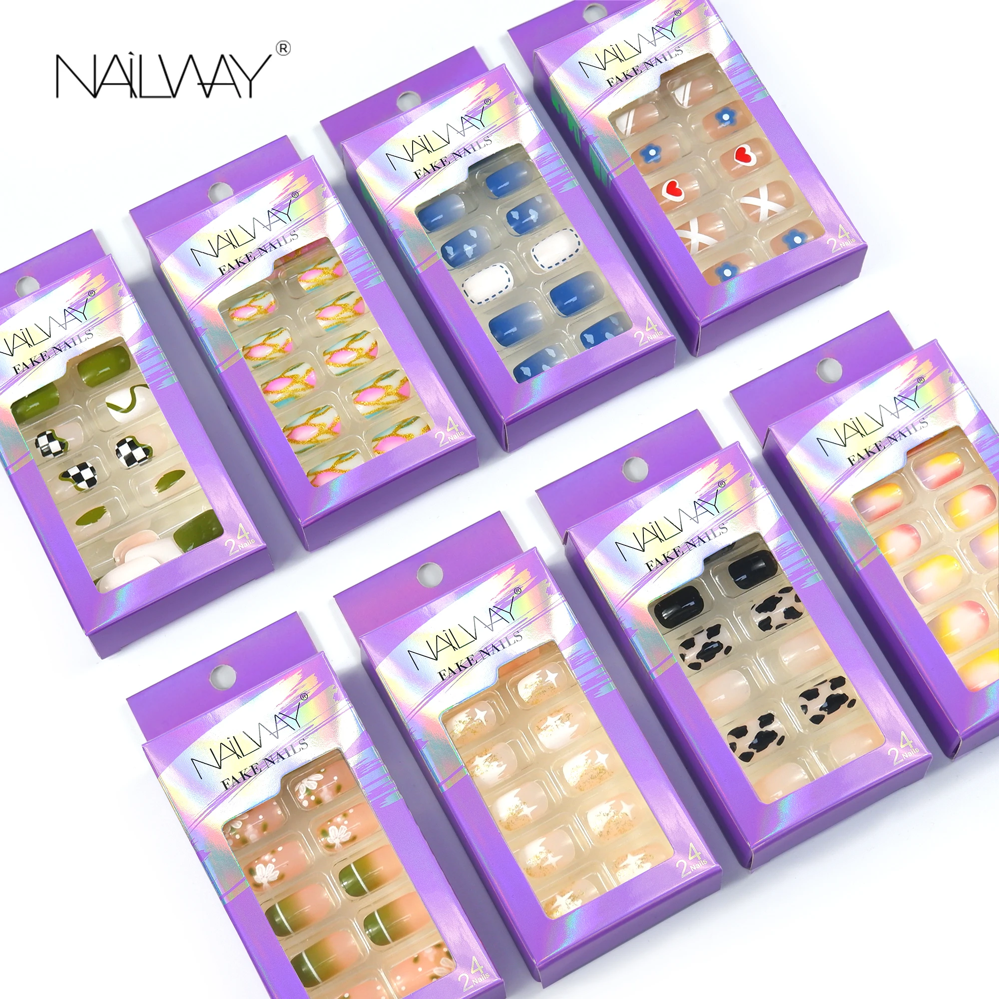 

Wholesale Price Custom Packaging Heart False Nail Art Bright French Fake Nail Short Press On Nails