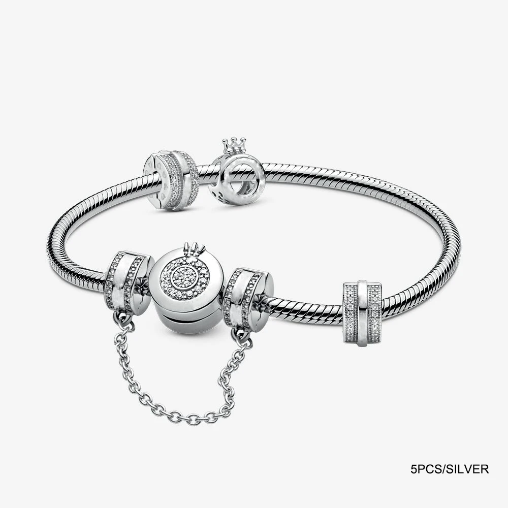 

925 Sterling Silver Signature Bracelet four Charms Bracelet Original Designer Fit Pandora For Women Gift of Valentine's Day