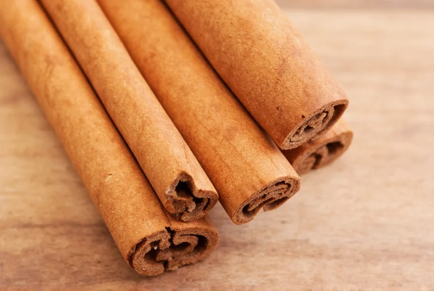 Close-up of cinnamon sticks showing difference between Cassia and Ceylon cinnamon varieties for allergy identification