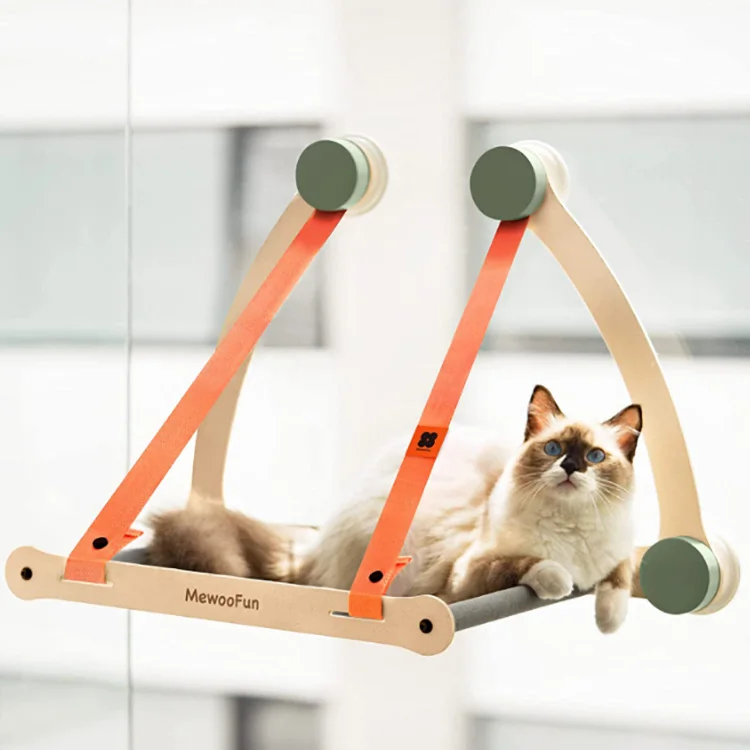 

MewooFun Wooden Cat Window Perch Hammock with Strong Suction Cups Holds Up to 25lbs