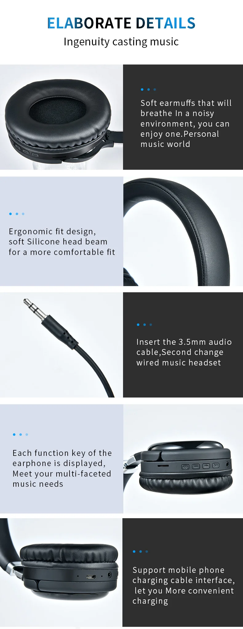 TM061 Foldable Wireless Sport Headphone 3D Stereo noise cancelling headset With Mic - ANKUX.COM
