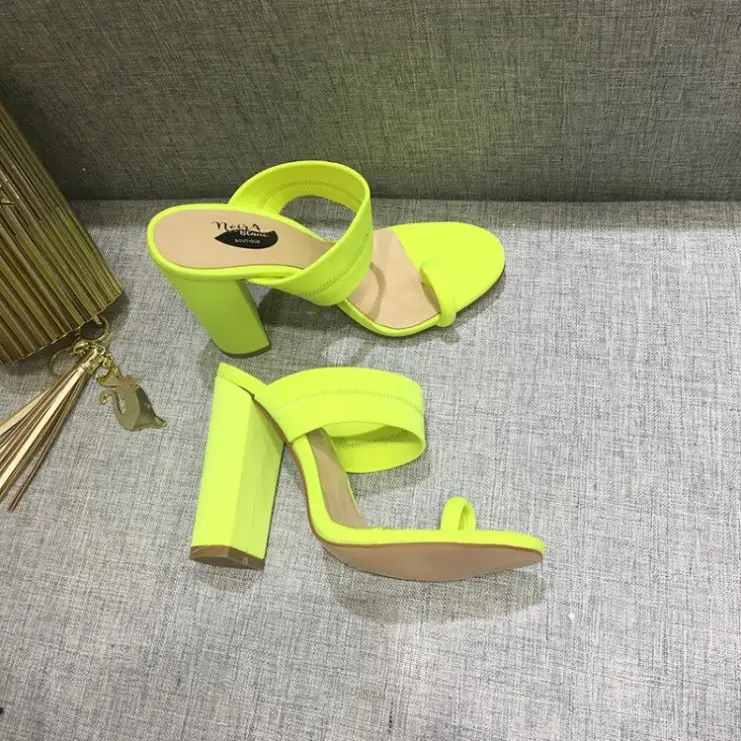 

Women High Chunky Heels Pumps Open toe Sandals Outdoor Mules Large Size 42 Woman Fluorescent Green Slippers