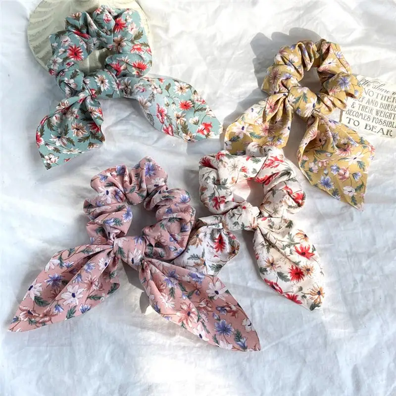 

Korean Candy Color Hair Scrunchies For Women Floral Bow Ponytail Holder Hairband Scrunchy Hair Ties Hair Accessories, White