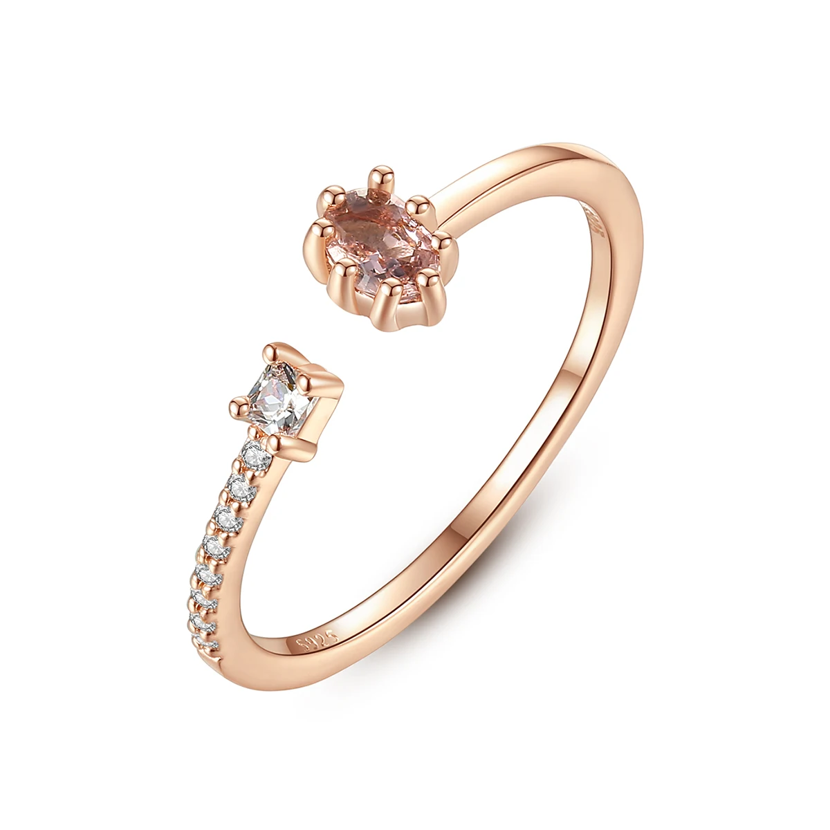 

CZCITY Sterling 925 Silver Adjustable Open Rose Gold Ring with CZ Stone Ring for Elegent Woman Girl Gift