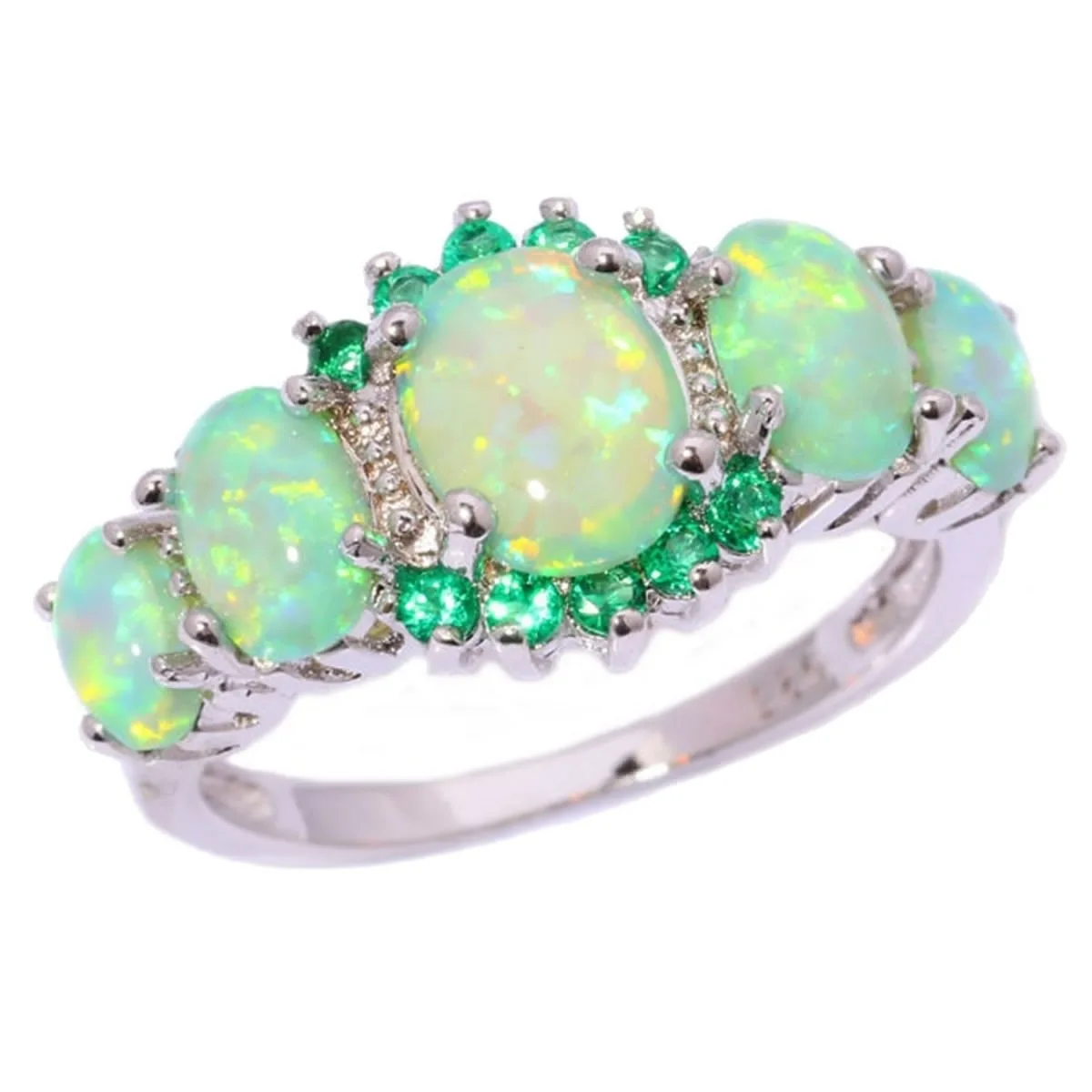 

2022 Summer Girlfriend Jewelry Gift Gemstone Ring Elegant Obeon Ring Clear Green Blue Fire Opal Ring for Girls