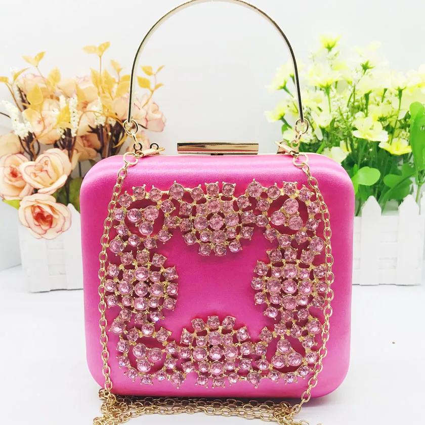 

New acrylic diamond clutch PU wrist evening bag latest high quality, Black silver gold pink