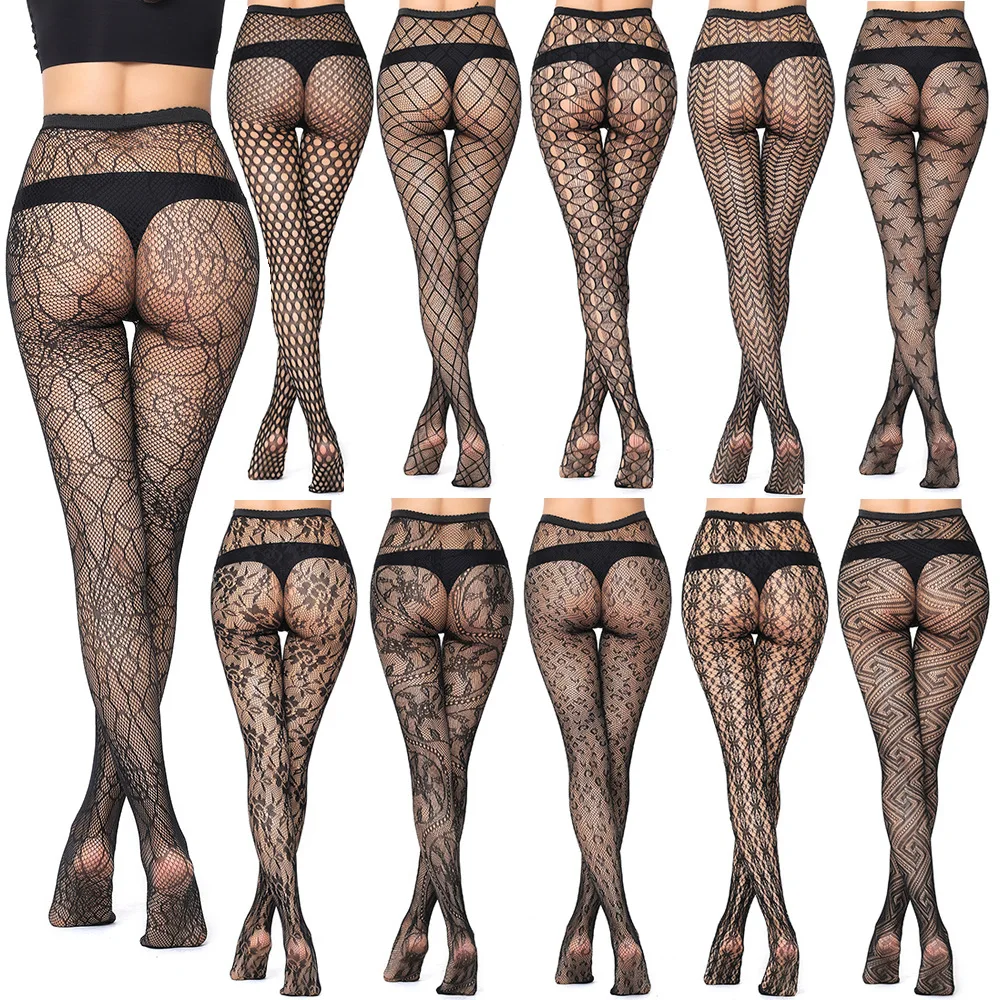 

Wholesale Girls Party Style Thigh High Nylon Leopard Sheer Lace Stocking Body Sexy Stockings Foot For Women Out Socks Pantyhose, Black