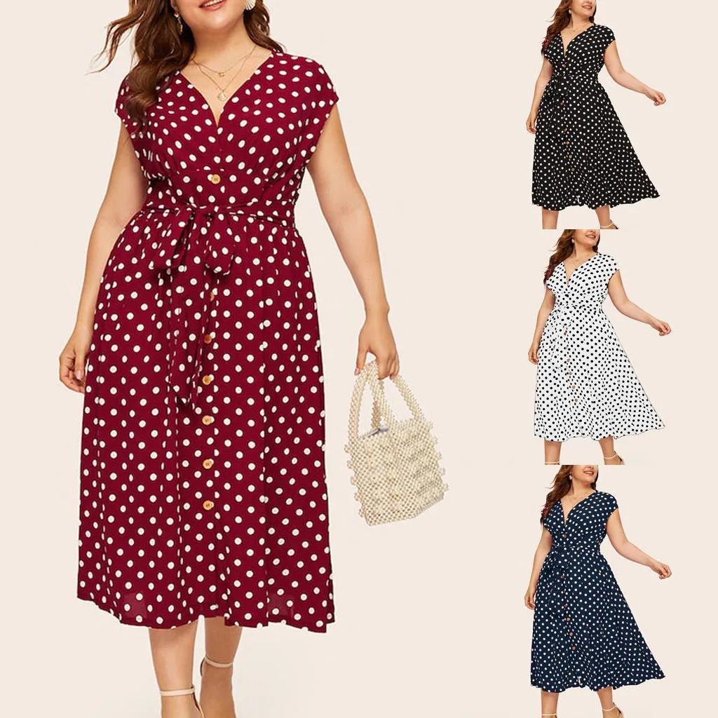 

Amazon 2022 maxi dresses fashion vestido de mujer summer vestido casual dress Polka Dot Printed plus size women dresses