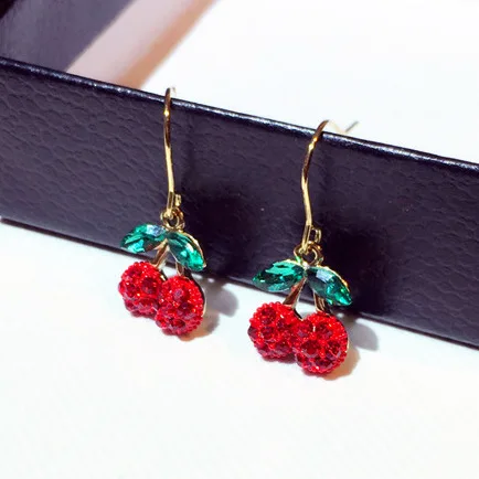 

High Quality New Woman Drop Earrings Bling Cute Red Cherry Dangle Earrings Fashion Accessories Trendy Jewelry, Picture shows