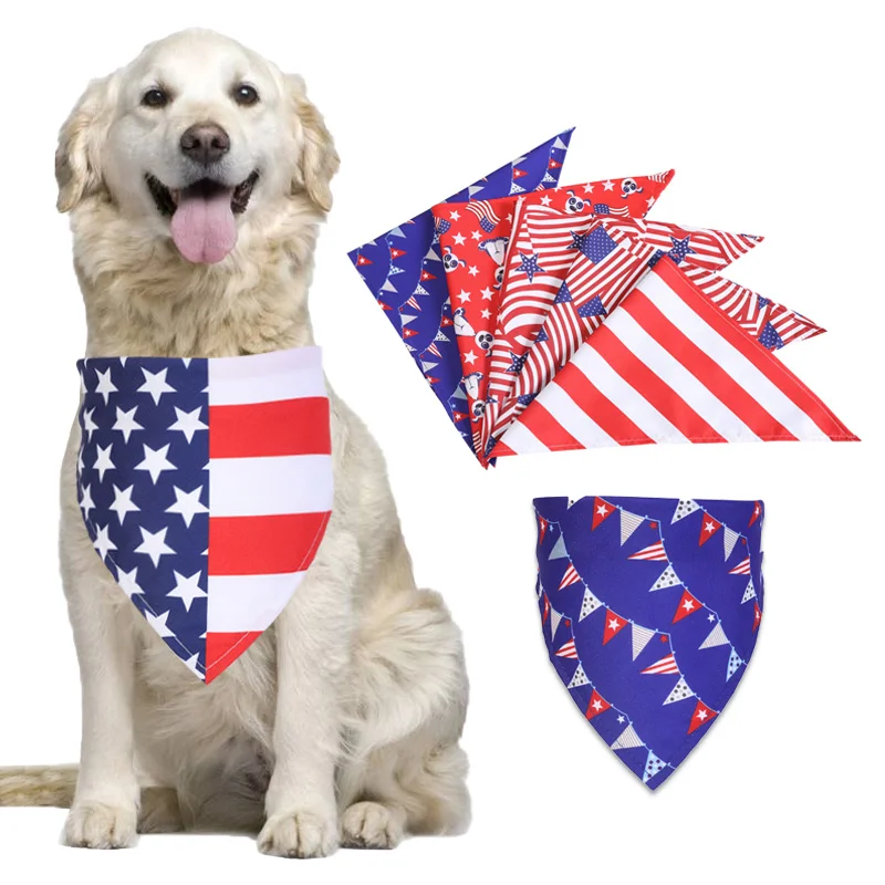 

2021 Hot Sale Dog Bandana USA Triangle Bibs Scarf Reversible Accessories Pet American Flag Bandana, 5 colors