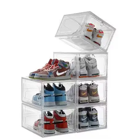

Wholesales Plastic Transparent Stackable Shoe Box Anti-dust Water Storage Shoe Box Sneaker Box Case For Shoes Display
