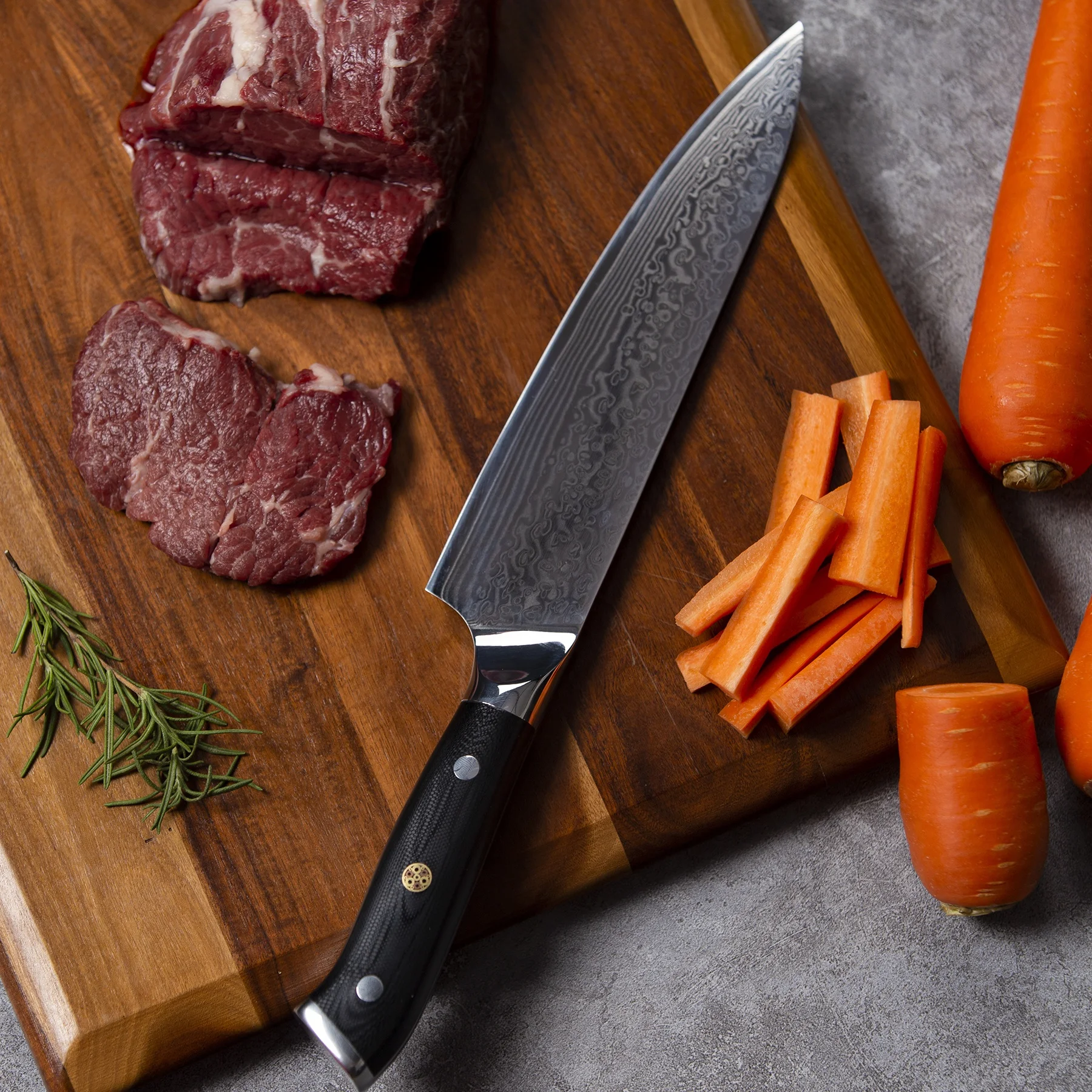 8英寸手工67层日本大马士革钢vg10厨房厨师刀,带g10手柄