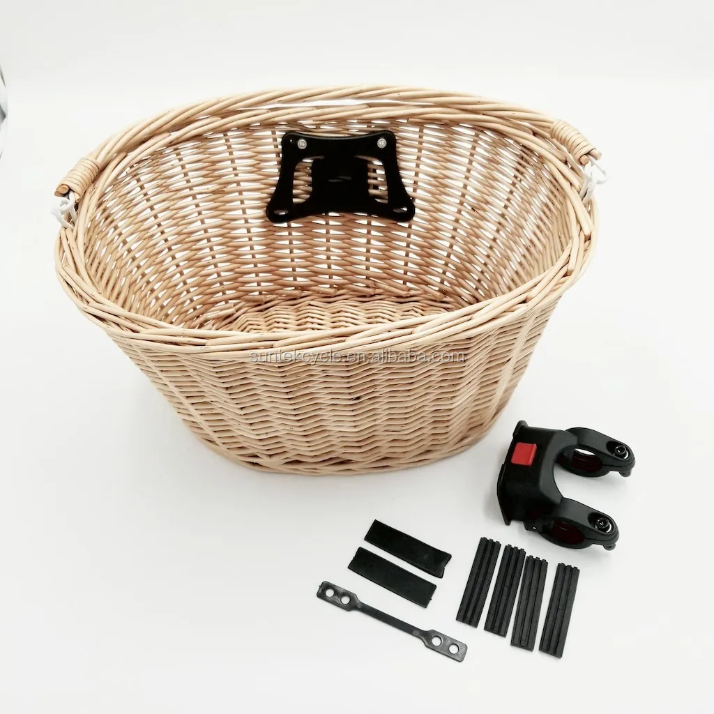 Good Quality Quick Release Rattan Bike Basket Removable Willow Bicycle