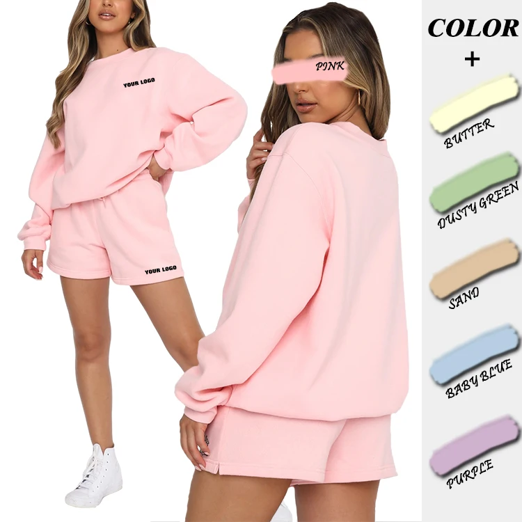 

Joggers Training Fashion Simple Short Pants Loose Top Two Piece Tracksuit Women