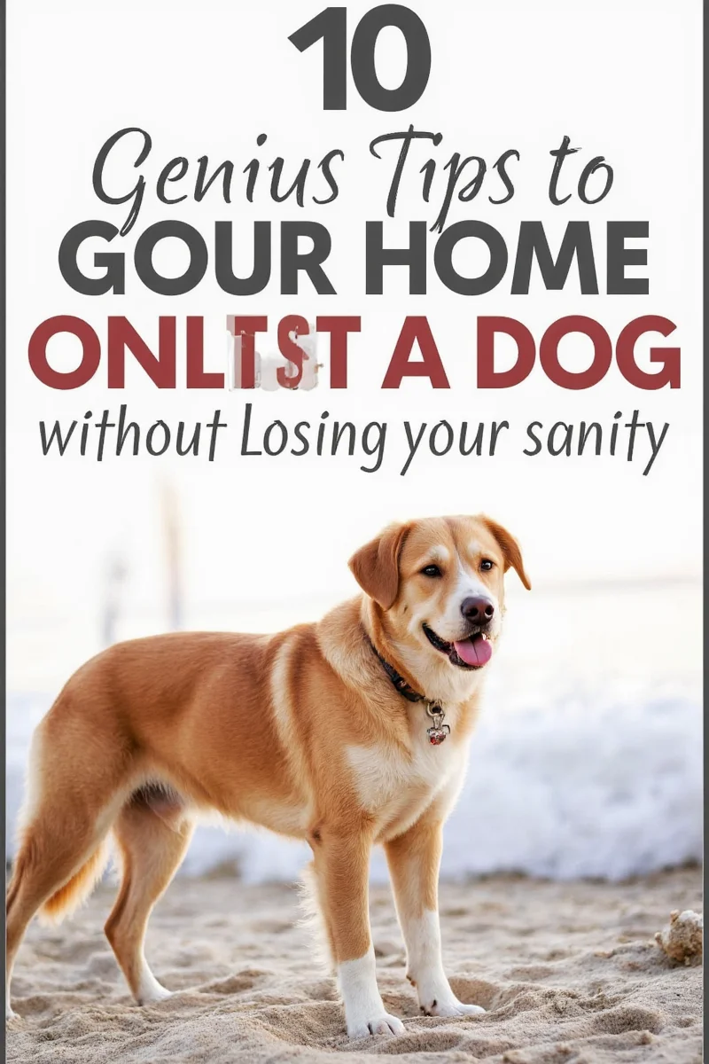 A split image showing two living rooms — one messy with toys and dirt, the other stylish and organized with dog-friendly decor