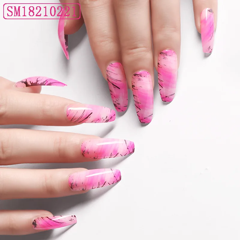 

Romantic Blooming purple long coffin nails press on ballerina press on nails