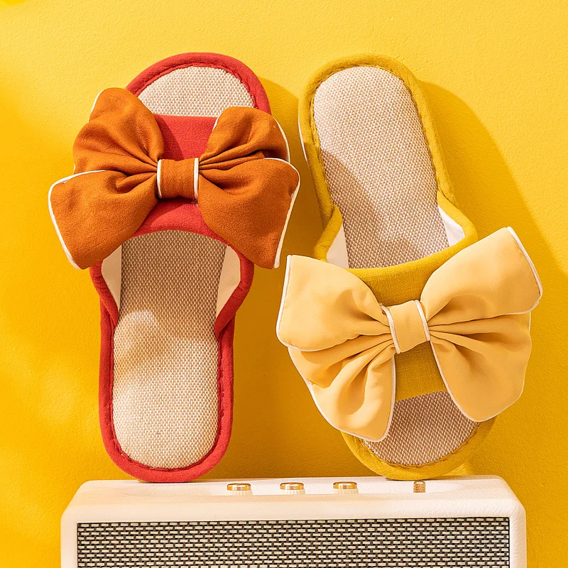 

Dropshipping cute home slippers custom indoor slippers linen fashion rubber women's slippers, Green, yellow, pink, orange