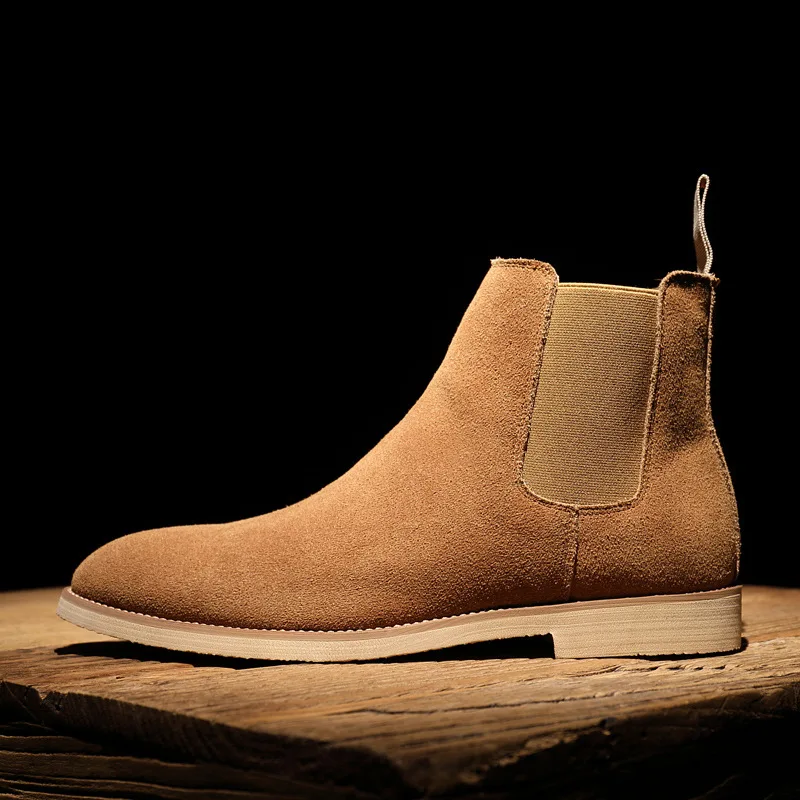 

custom luxury suede genuine leather fall winter yellow big size men's booties dress shoes chelsea boots