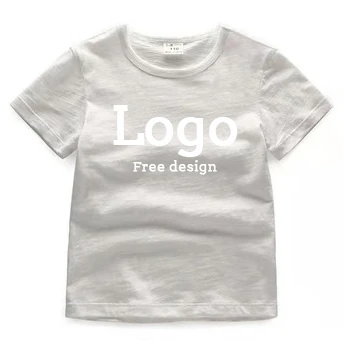 

computer printing Embroidery logo Label customization Kids solid color cotton bamboo cotton T-shirt custom, Customized color