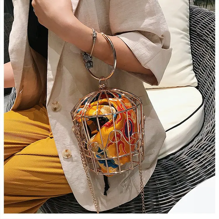 

Fashion Unique Retro Mental Designer Women Clutch Purses Birdcage Shape Money Wedding Party Evening Hand Bag Bags, Yellow,red,green,blue