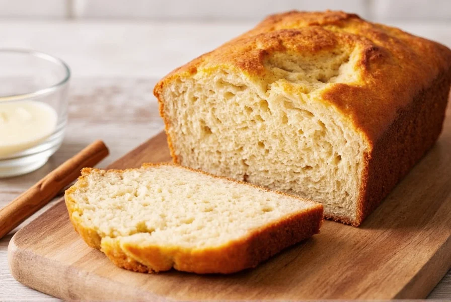 Step-by-step cinnamon bread preparation showing batter being poured into loaf pan